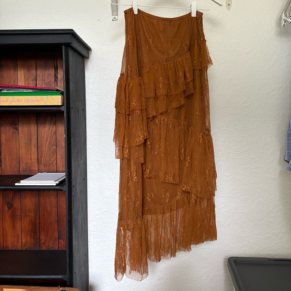 Chic Asymmetrical Layered Skirt in Rust orange